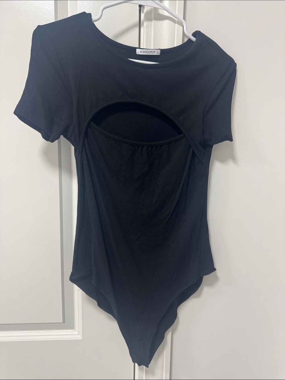 Mango Black Short-Sleeve Cutout Bodysuit